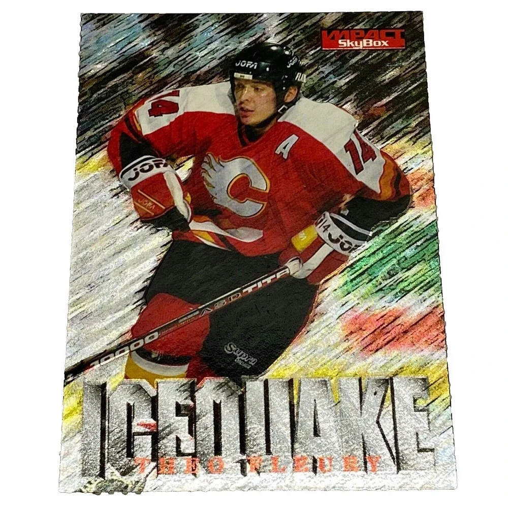 1995-96 Fleer SkyBox Impact Theo Fleury Ice Quake Calgary Flames NHL Hockey Card